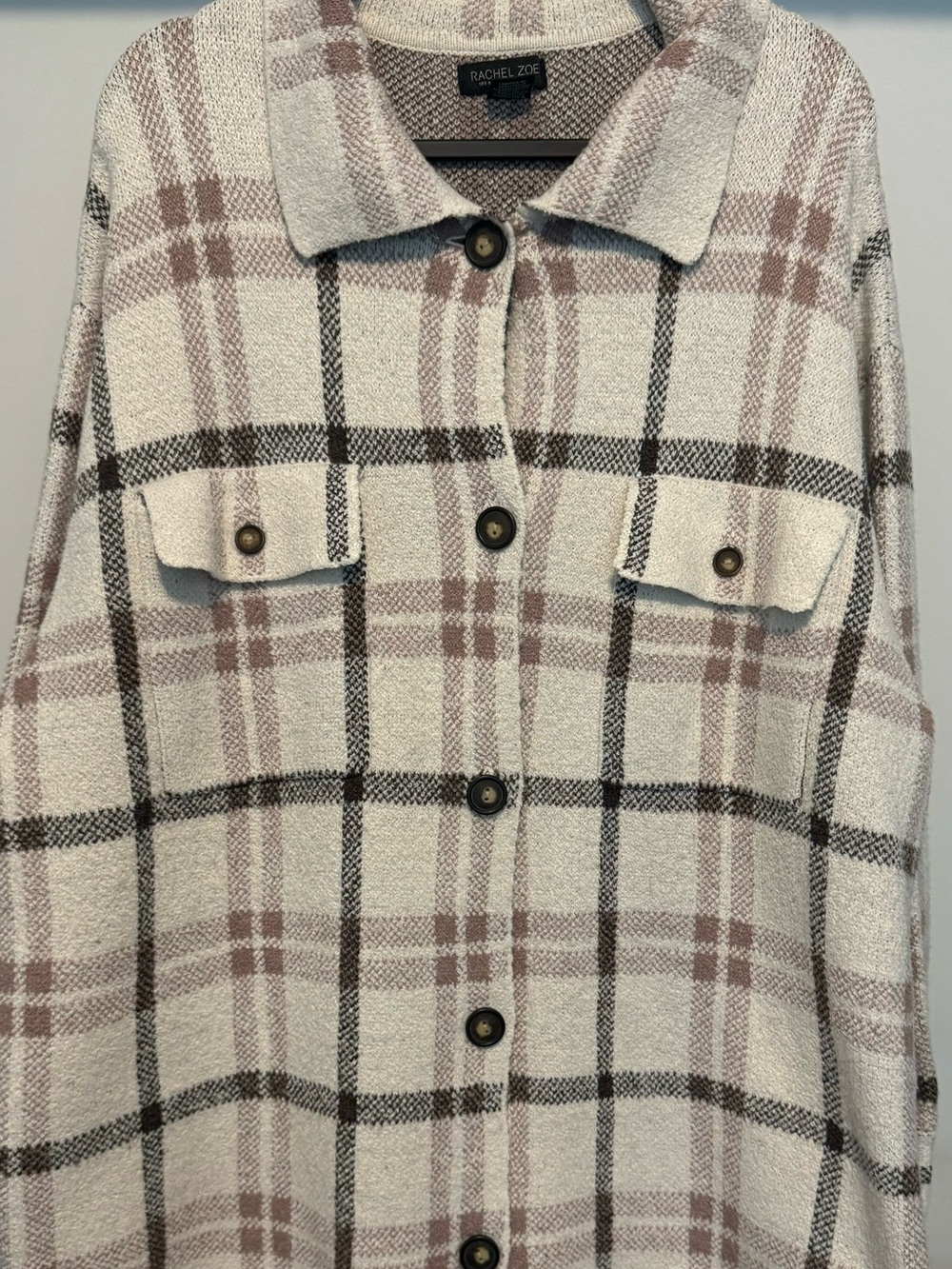 Cream Plaid Utility Shacket with Mauve and Black Checks - Picture 10 of 12
